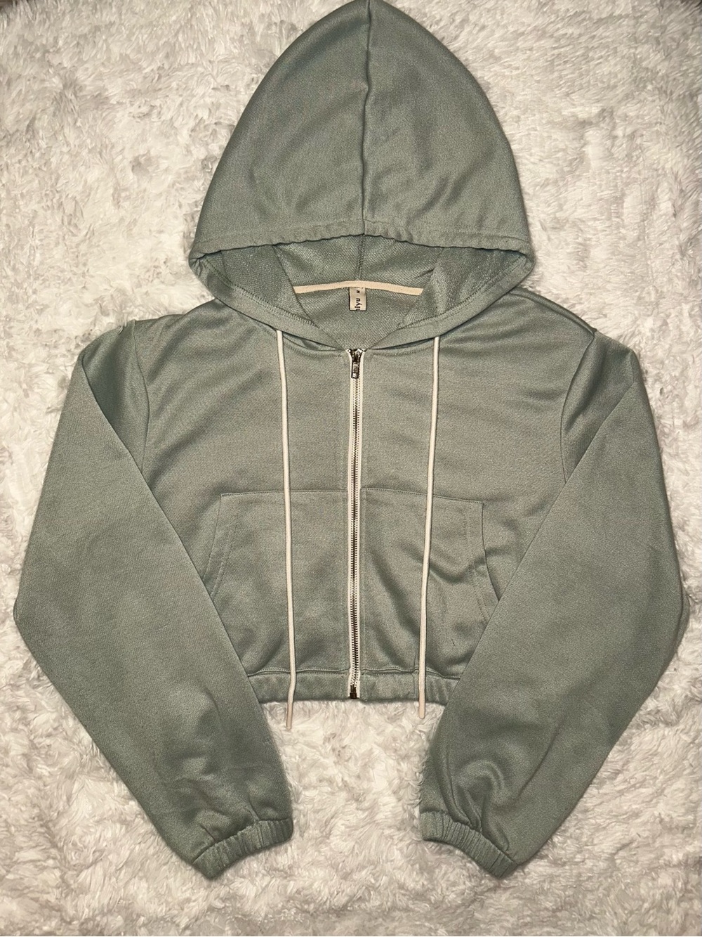 Cropped Sage Green Zip-Up Hoodie